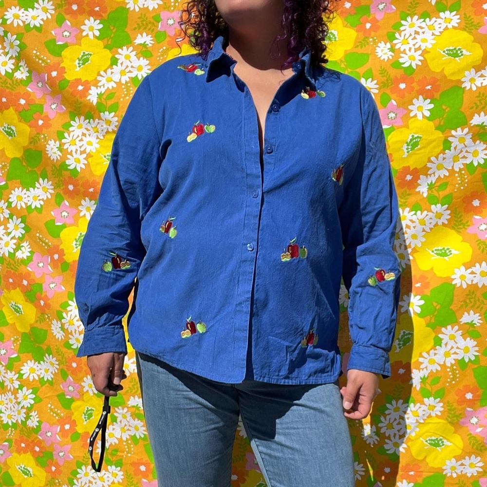 Quacker Factory Size Xl Corduroy Embroidered Shirt - image 1